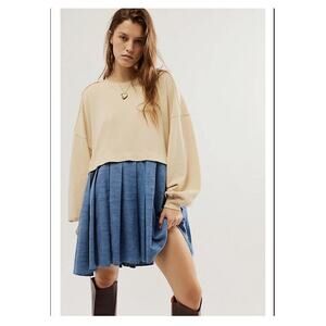 New Free People Eleanor Denim Sweatshirt Oversized Tunic Medium Indigo